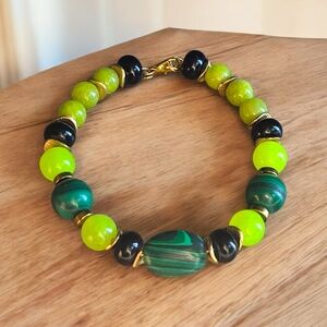 Lemon Jade, Malachite & Obsidian Bracelet | Gold & Silver Hematite Spacers
